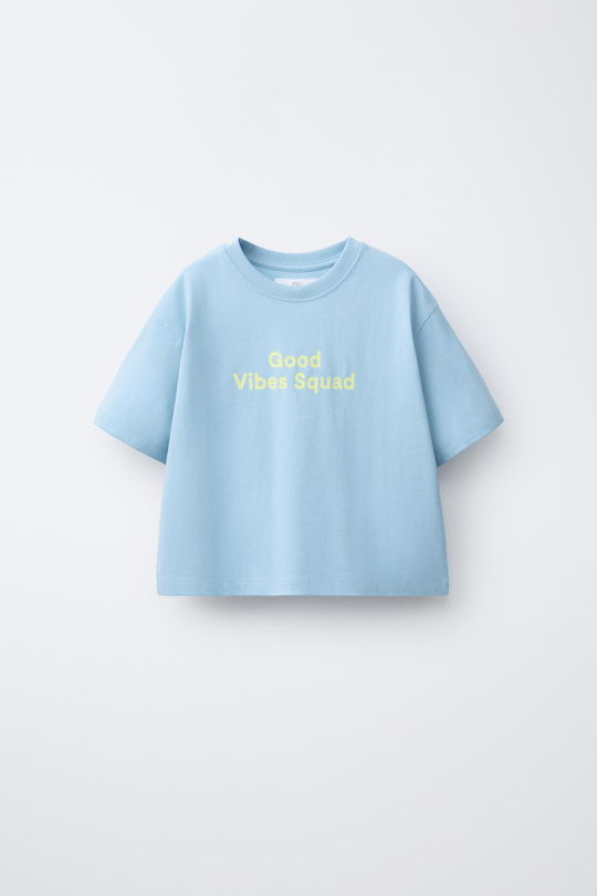 ZARA ФУТБОЛКА С НАДПИСЬЮ, СИНИЙ