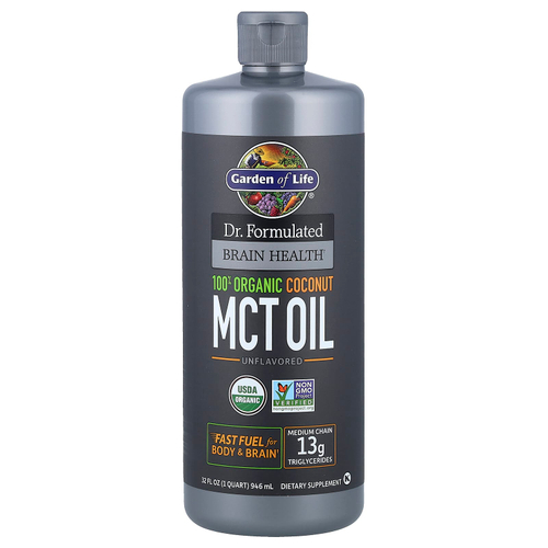 Garden of Life, Компанией Dr. Formulated Brain Health, 100% Organic Coconut MCT Oil, Unflavored, 32 fl oz (946 ml)