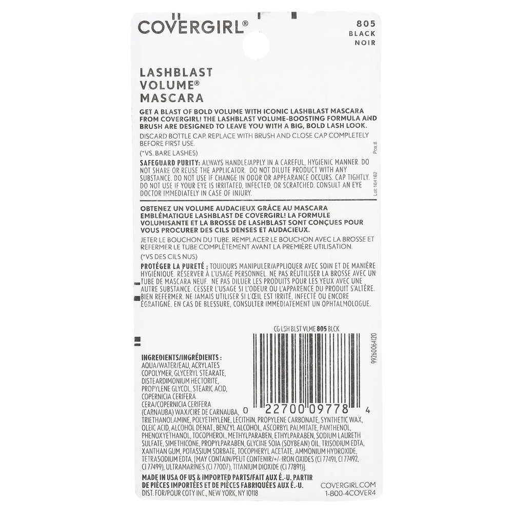 Covergirl, Lash Blast Volume, тушь для ресниц, оттенок 805 черный, 13,1 мл (0,44 жидк. унции)