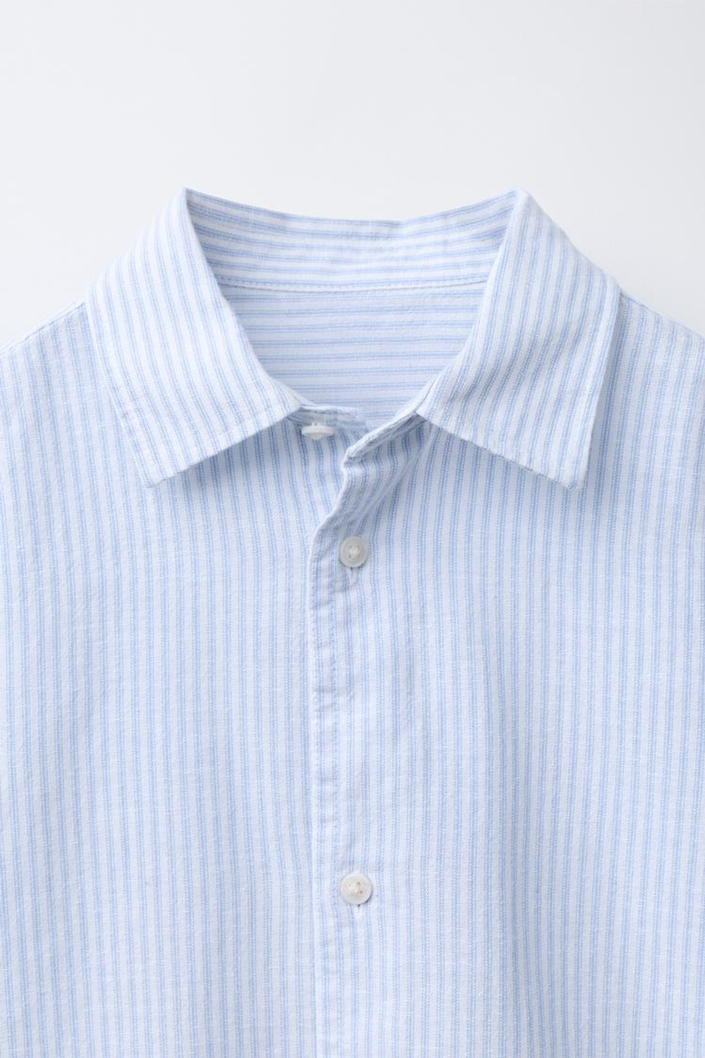 ZARA РУБАШКА ИЗ СМЕСОВОГО ЛЬНА В ПОЛОСКУ, СИНИЙ