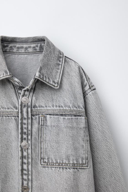 ZARA ДЖИНСОВАЯ КУРТКА-РУБАШКА, СЕРЫЙ