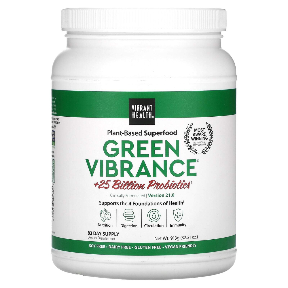Vibrant Health, Green Vibrance +25 млрд пробиотиков, версия 21.0, 913 г (32,21 унции)