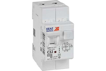 Автоматический выключатель дифференциального тока АВДТ с защитой от сверхтоков OptiDin D63-22C32-AC-У3 (2P, C32, 30mA, 4,5кА) КЭАЗ