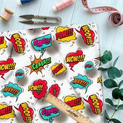 Ткань шелк Армани громкие звуки из комиксов на белом фоне