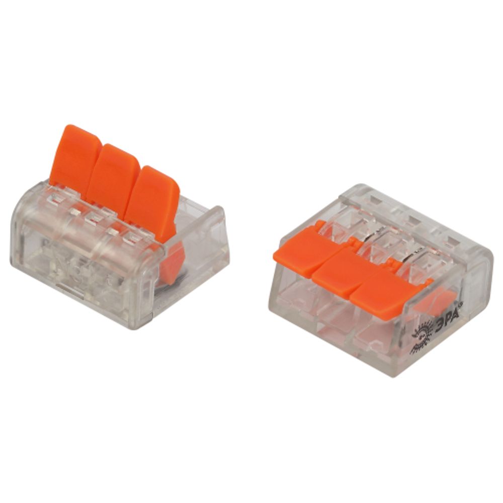 Клемма ЭРА NO-225-350 универсальная 221-413 компактная с рычагами 3-проводная 0.2-4 мм2 упаковка 50 шт