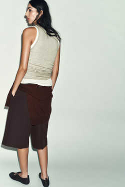 ZARA ТОП В СТИЛЕ РУСТИК С ДВОЙНЫМ ЭФФЕКТОМ, БЕЛЫЙ/ЗЕЛЕНЫЙ