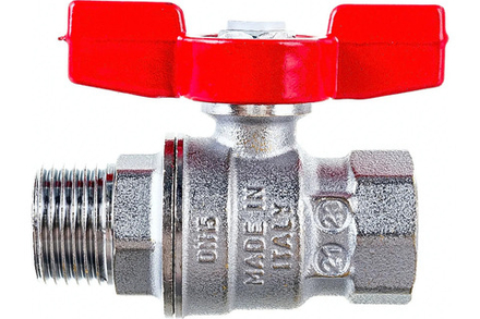 Кран шаровой полнопроходной, резьба вн/нр, хромир. ручка - бабочка красная, 1/2