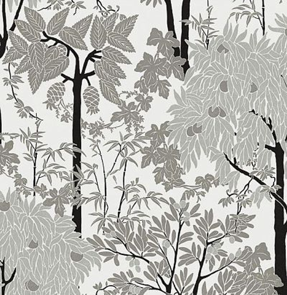 Крпнораппортный растительный дизайн - деревья, шишки.