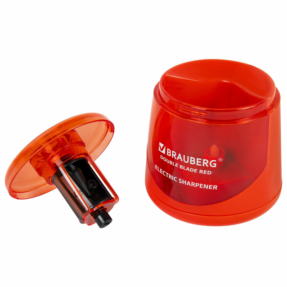 Точилка электрическая BRAUBERG DOUBLE BLADE RED двойное лезвие питание от 2 батареек АА (2 штуки в упаковке)