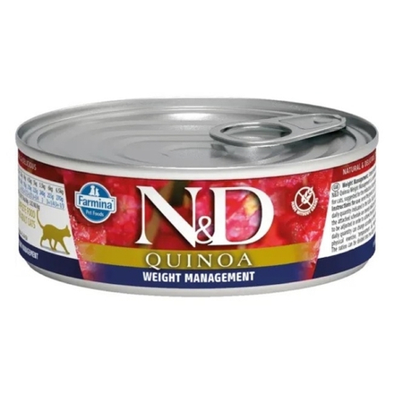 Консервы FARMINA N&D Quinoa Cat Weight Management для взрослых кошек для контроля веса с киноа и ягненком - набор 12х80 гр