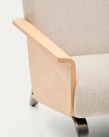 Двухместный диван Amsen, бежевый с подлокотниками из шпона дуба