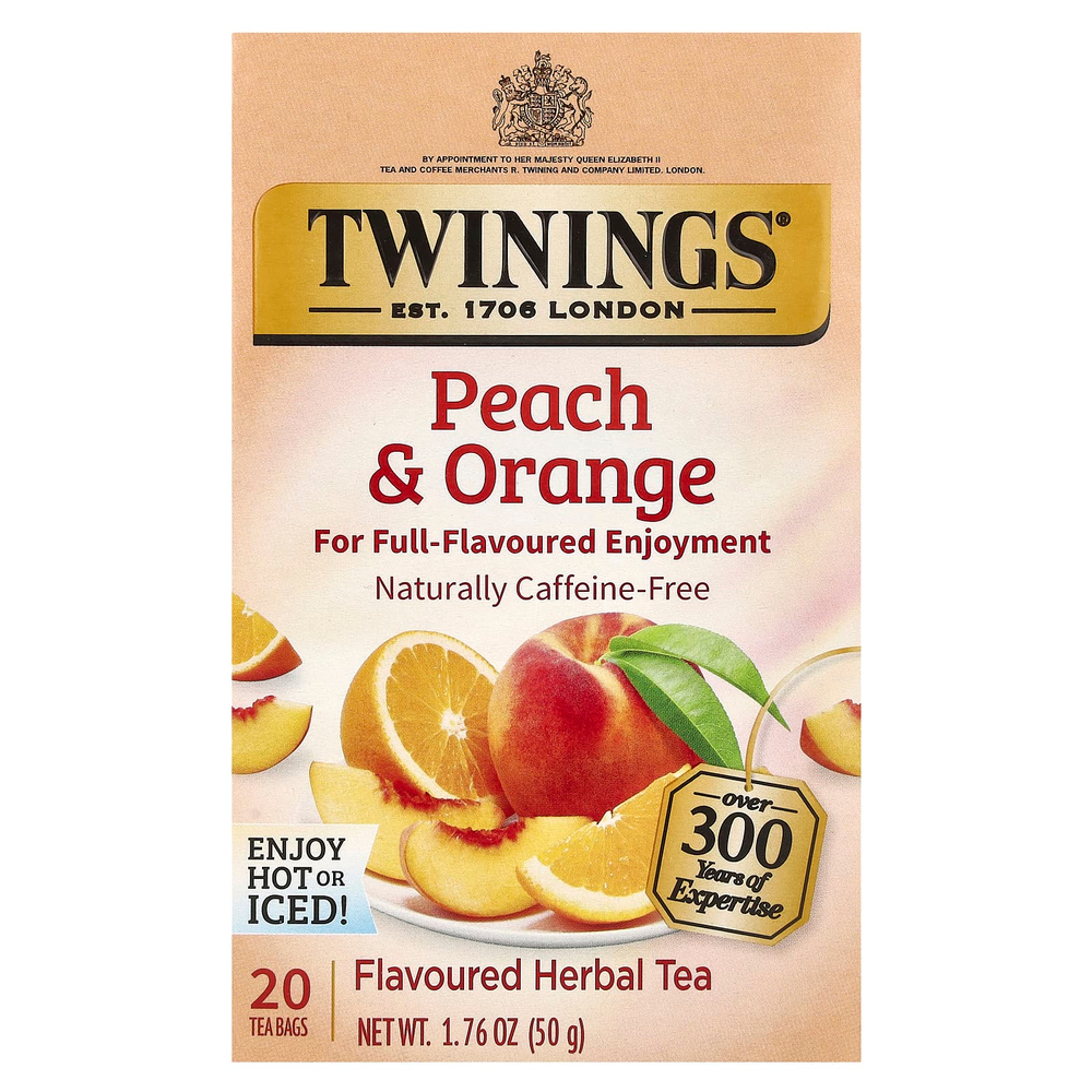 Twinings, ароматизированный травяной чай, персик и апельсин, без кофеина, 20 чайных пакетиков, 50 г (1,76 унции)