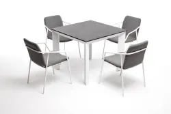 "Венето" обеденная группа на 4 персоны со стульями "Марокко", каркас белый, роуп серый