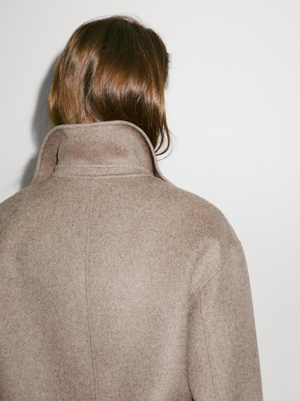 Massimo Dutti Короткое пальто из смесовой шерсти с пуговицами, цвет верблюжьей шерсти