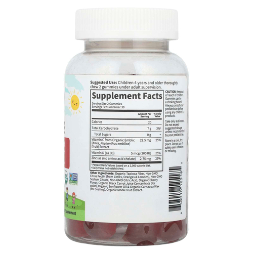 Garden of Life, жевательная добавка для поддержки иммунитета для детей с витаминами C, D и цинком, со вкусом вишни, 60 вегетарианских жевательных таблеток