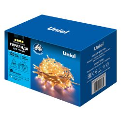 ULD-S1000-120-TWK WARM WHITE IP67 Гирлянда светодиодная с эффектом мерцания. 10м. Соединяемая. 120 светодиодов. Теплый белый свет. Провод белый. TM Uniel.