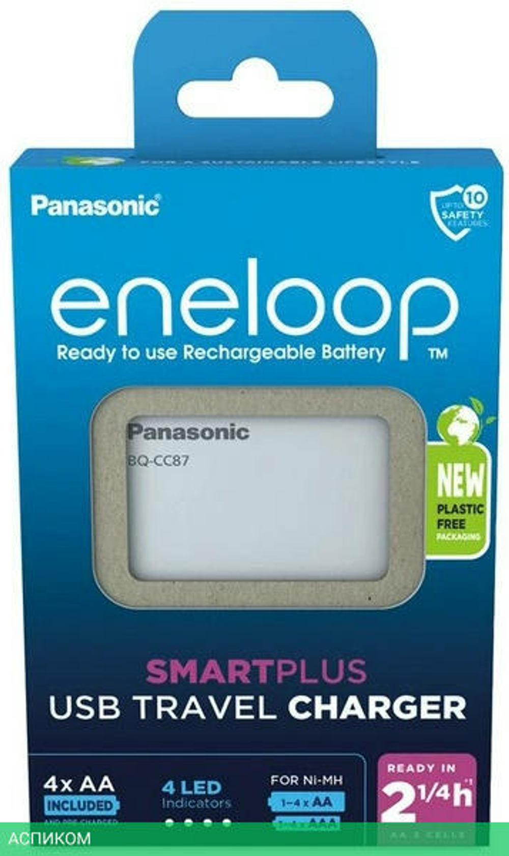Аккумулятор с зарядным устройством Panasonic Eneloop BQ-CC87/4xBK-3MCCE USB-Charger (K-KJ87MCD40USB)
