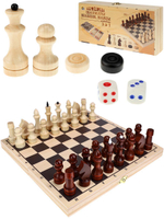 Набор 3в1 малый Шахматы, шашки, нарды. Доска и фигуры деревянные 29*14,5*3,8см (арт. ИН-6146)