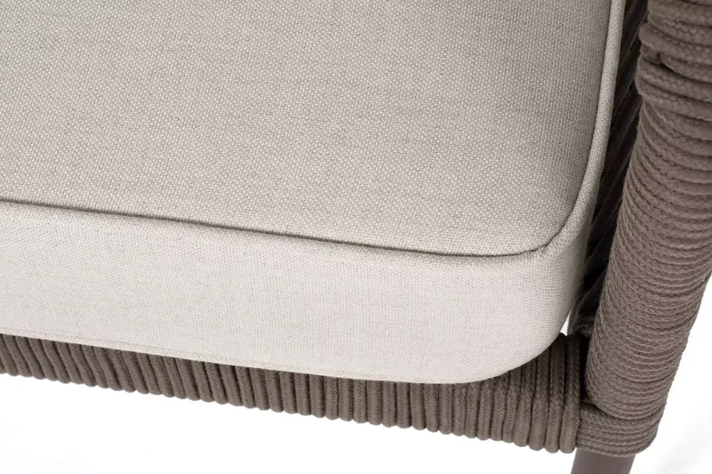 "Канны" диван модульный плетеный из роупа, каркас алюминий коричневый (RAL8016) муар, роуп коричневый круглый, ткань бежевая 035