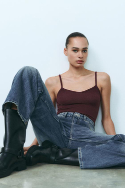 ZARA ТОП НА БРЕТЕЛЯХ, ЦВЕТ БУРГУНДСКОГО ВИНА