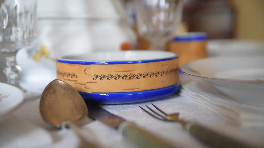 Малая фарфоровая пиала или миска для завтрака с берестой. Коллекция Лермонтовская или Тарханская.