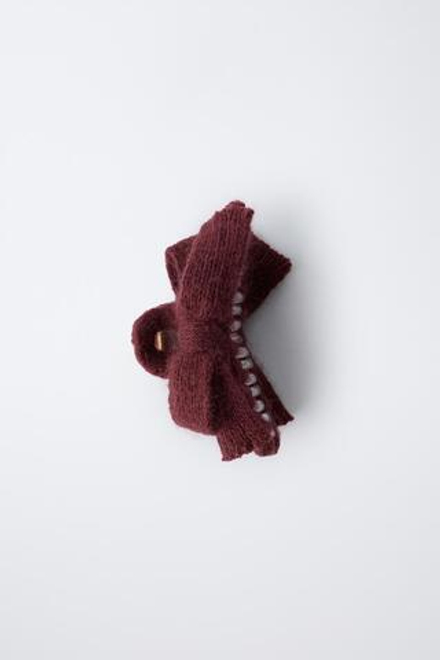 ZARA ЗАКОЛКА С ВЯЗАНЫМ БАНТОМ, ГРАНАТОВЫЙ