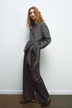 ZARA РУБАШКА В КЛЕТКУ С ПЛАТКОМ — ZW COLLECTION, МОРСКОЙ СИНИЙ