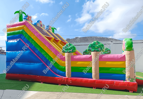 Коммерческий надувной батут "Мишки и дети", 10*6*6,5 м, с горкой 3,5 м