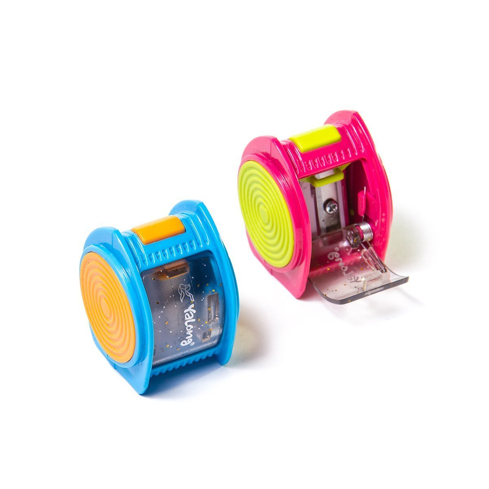 Точилка пластиковая Yalong, 1 отверстие, фигурная, с контейнером, цвет ассорти