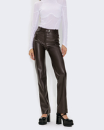 BROWN V-LEATHER TROUSERS WITH STRAPS