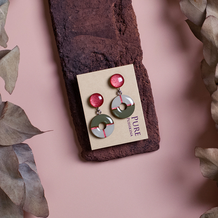 Серьги - Матрёшки Бубликами - Хаки и Розовое Шампанское