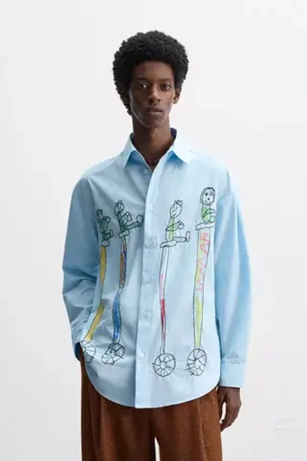 ZARA Х HARRY LAMBERT РУБАШКА С ВЫШИВКОЙ, СВЕТЛО-ГОЛУБОЙ