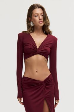 Лонгслив с подплечниками из вискозы цвета бордо