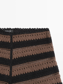 Massimo Dutti Вязаные полосатые хлопковые шорты, коричневый