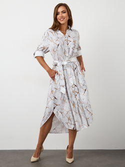 Платье-рубашка с мраморным узором из вискозы