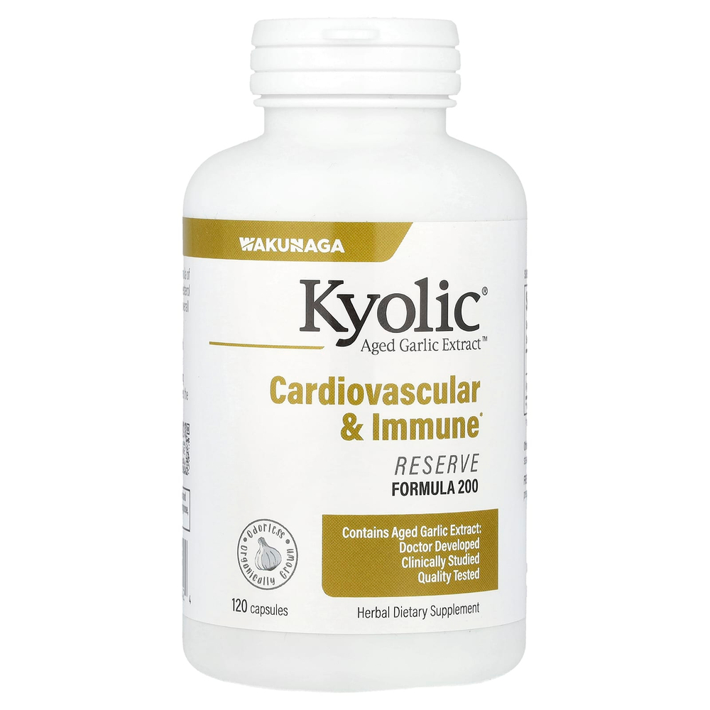 Kyolic, Aged Garlic Extract ™, для сердечно-сосудистой системы и иммунитета, Reserve Formula 200, 120 капсул (600 мг на капсулу)