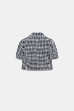 ZARA КОРОТКИЙ БЛЕЙЗЕР В КЛЕТКУ ВИШИ, ТЕМНО-СИНИЙ/БЕЛЫЙ