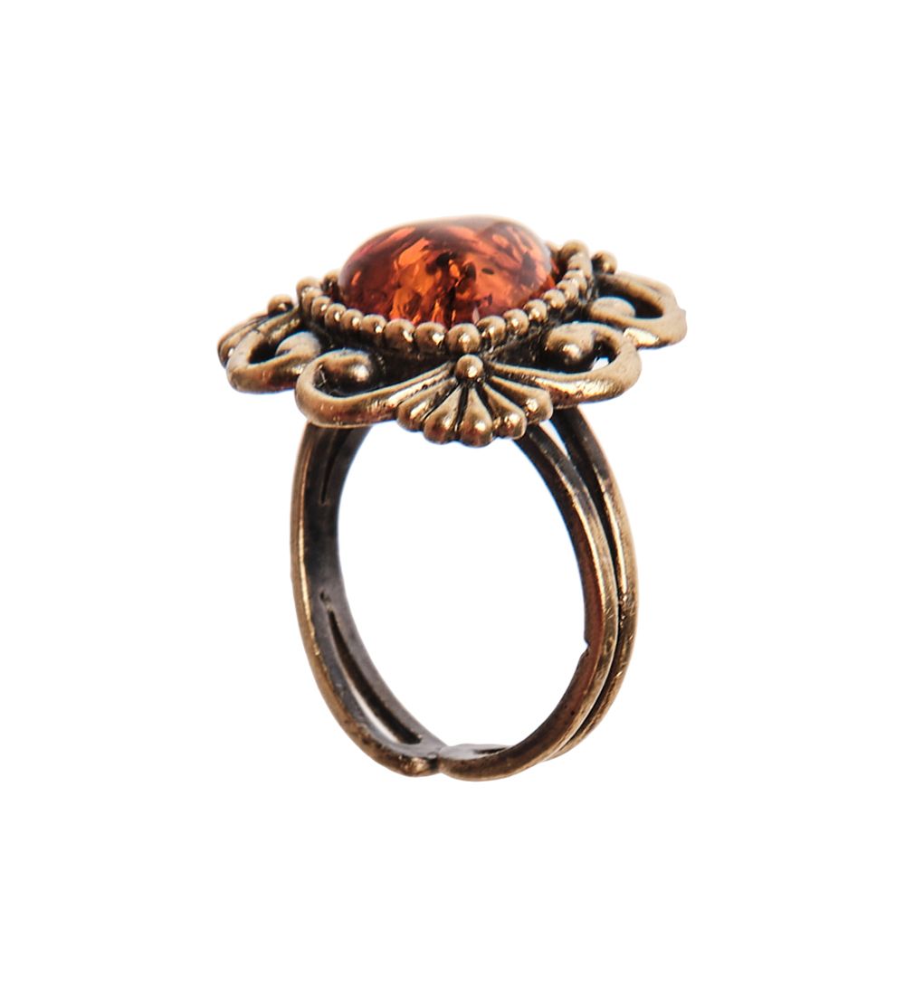 AM-2667 Кольцо «Виолла треугольник» (латунь, янтарь)