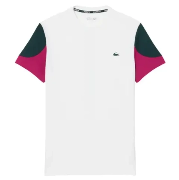 Мужская теннисная футболка Lacoste Sport Printed Colour-Block - white/green/fuchsia pink