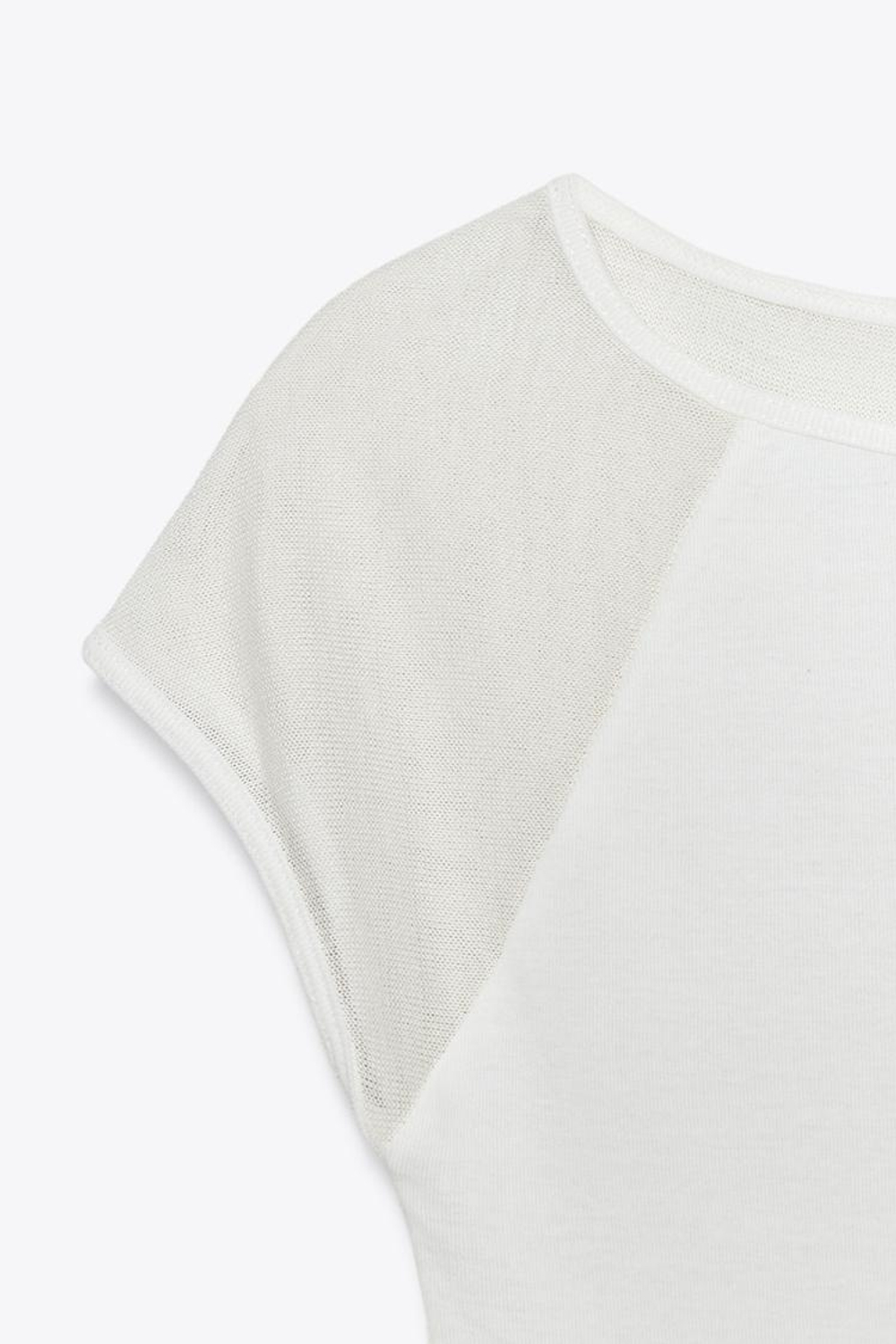 ZARA КОМБИНИРОВАННАЯ ФУТБОЛКА, ЭКРЮ/БЕЖЕВЫЙ