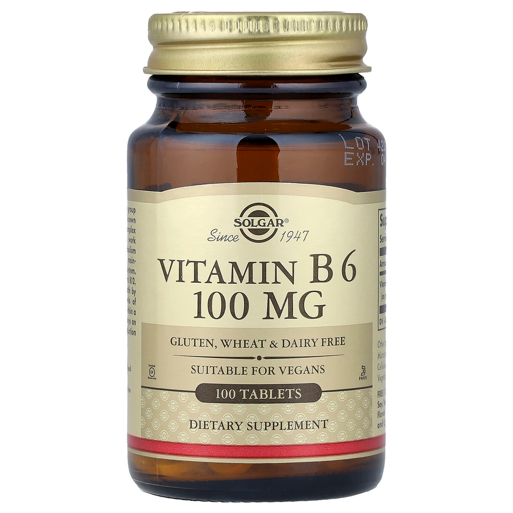 Solgar, Витамин В6, 100 мг, 100 таблеток