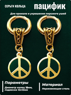 Серьги стальные "Пацифик" золотистые для пирсинга ушей.