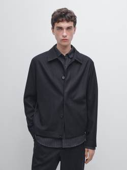 Massimo Dutti Куртка-рубашка из 100% шерсти с эффектом вельвета, темно-синий