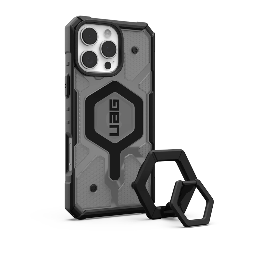 Защитный прозрачный чехол MagSafe и кольцо-держатель UAG Pathfinder Clear для iPhone 16 Pro Max Полупрозрачный композитный гибридный чехол с высоким уровнем защиты при падении и вырезом для Контроллера камеры