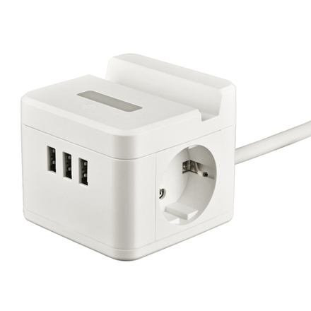 S-GCD2-1.5SBUH WHITE Удлинитель серии Standard. с-з. шнур 1.5м. 2 гнезда. 3 USB. 16А. держатель для телефона. Белый. ТМ Uniel