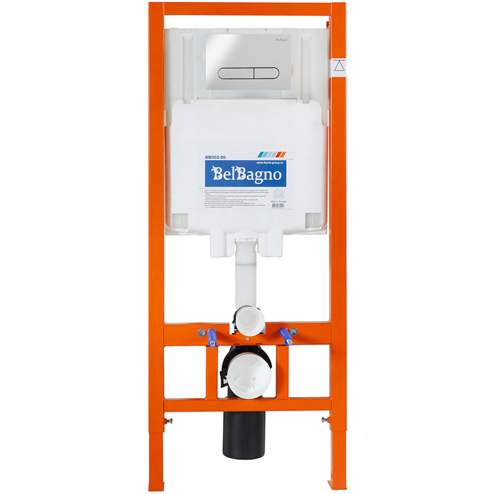 Комплект унитаза с инсталляцией BelBagno Amanda BB051CHR/BB051SC/BB002-80/BB005-PR-CHROME с сиденьем Микролифт и клавишей смыва Хром глянцевый