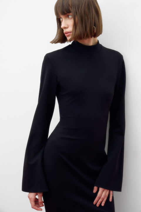 Платье миди из трикотажа с воланом