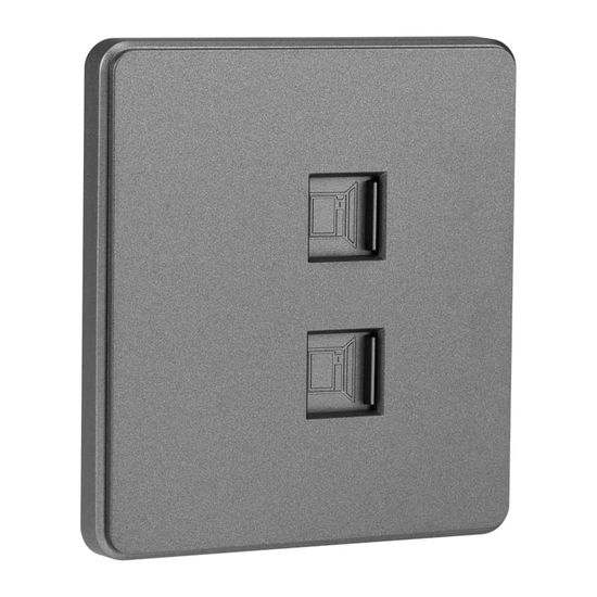 Розетка ROUND компьютерная двойная RJ45+RJ45 кат6 с/у титан KRANZ