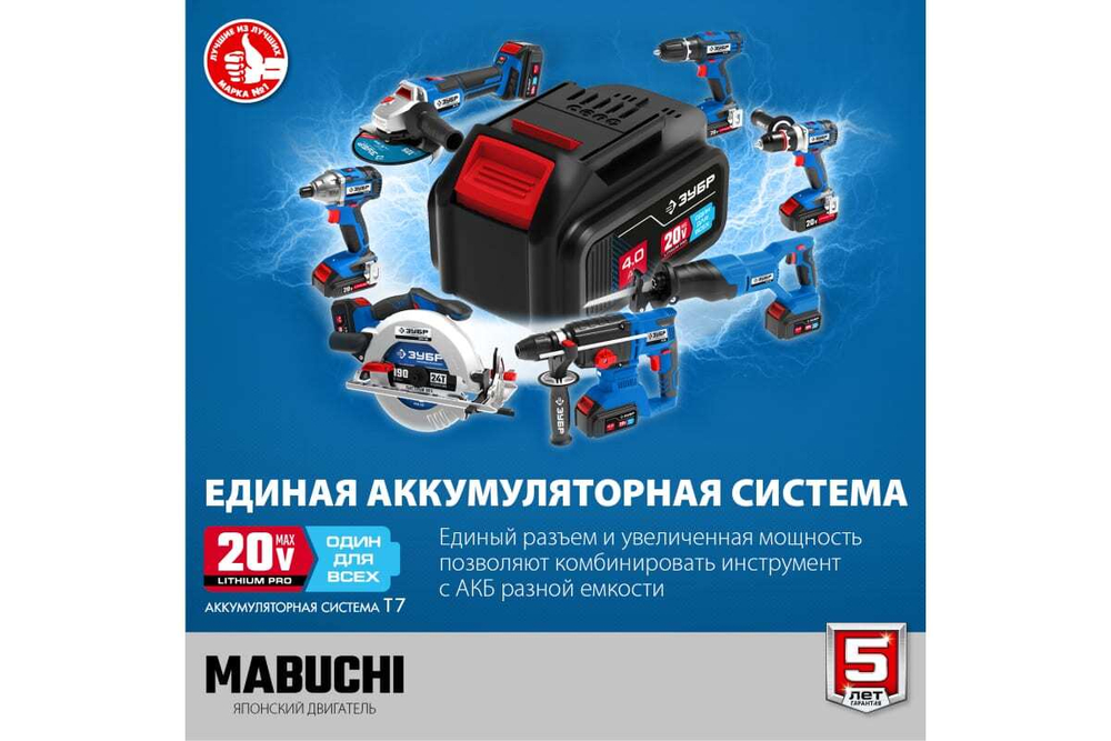 Дрель-шуруповерт ЗУБР Профессионал 20В, 2 АКБ 4Ач, в кейсе DL-201-42