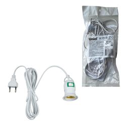 DLC-P-T50B-E27 3M WHITE Патрон подвесной с выключателем и штепсельной вилкой. 300 см. Цоколь Е27. Белый. TM Uniel